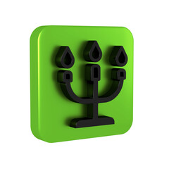 Wall Mural - Black Candlestick icon isolated on transparent background. Happy Valentines day. Green square button.