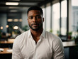 © Oldboy - portrait handsome black man entrepreneur in a very clear office. Generated by AI