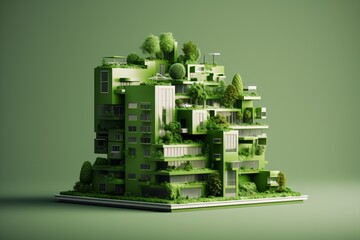 A sustainable society with green buildings, trees and plants