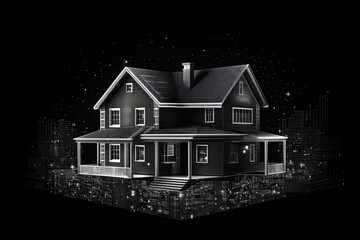 Wall Mural - black and white x-ray scan or holographic projection of a house