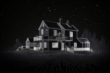 Wall Mural - black and white x-ray scan or holographic projection of a house