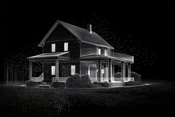 Wall Mural - black and white x-ray scan or holographic projection of a house