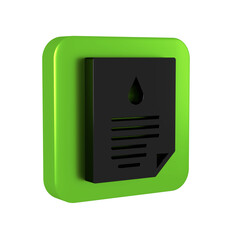 Wall Mural - Black Oil drop document icon isolated on transparent background. Green square button.