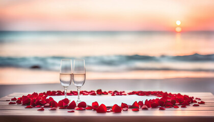 Wall Mural - romantic table at the beach with copy space