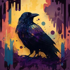 Wall Mural - raven with abstract background