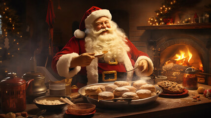 Wall Mural - santa claus cooking in his kitchen