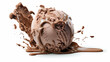 scoop of chocolate ice cream on white isolated background,  milk splash, generative ai