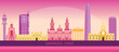 Sunset Skyline panorama of city of Santiago, Chile - vector illustration