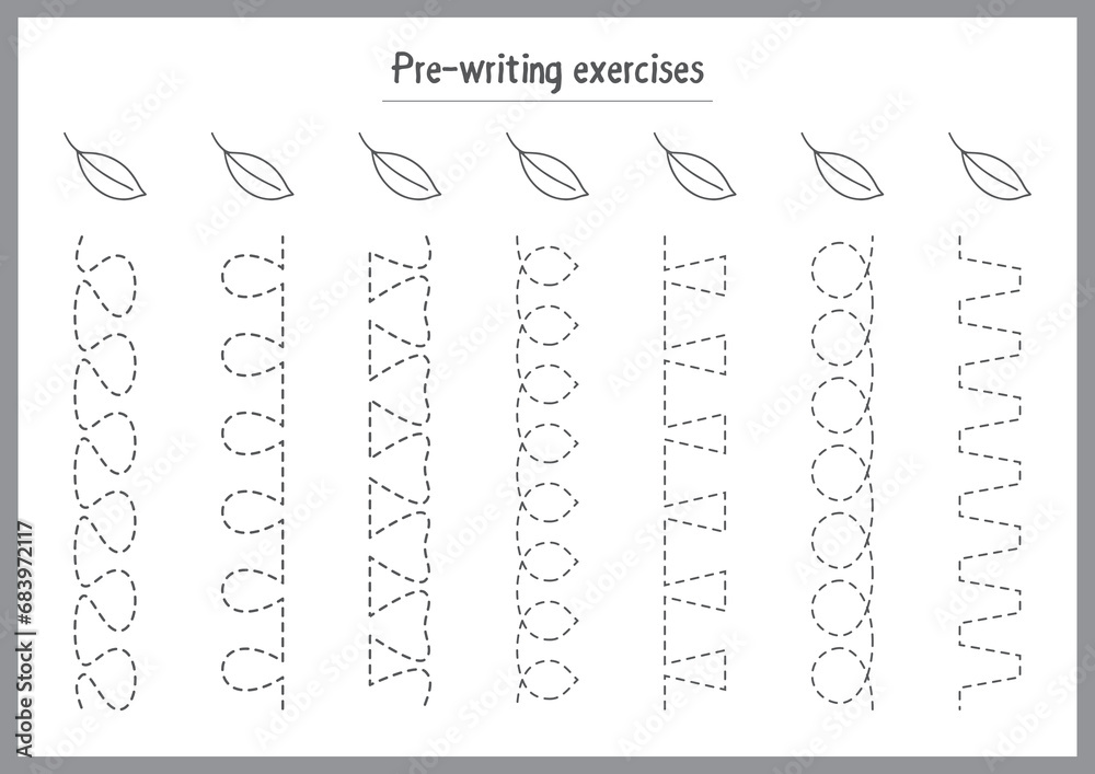 Basic writing exercises. Trace line worksheets for children. Preschool