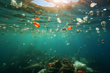 Wall Mural - Plastic bags in the ocean