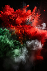 Wall Mural - Green, red and grey powder explosion