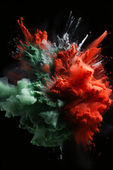Wall Mural - Green, red and grey powder explosion