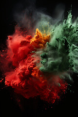 Wall Mural - Red, orange  and green powder explosion