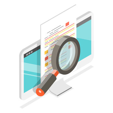 3D Isometric Flat  Icon of Document Review, Digital Document Check