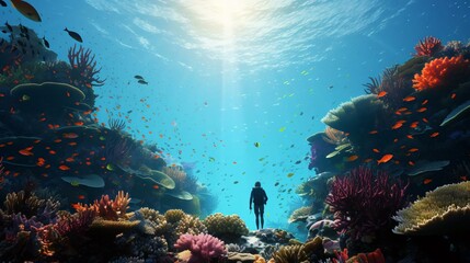 Wall Mural - a person standing in a fish tank