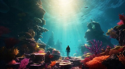 Canvas Print - a person standing in a fish tank