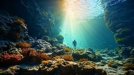 Wall Mural - a person standing in a fish tank