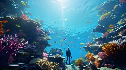 Wall Mural - a person standing in a fish tank