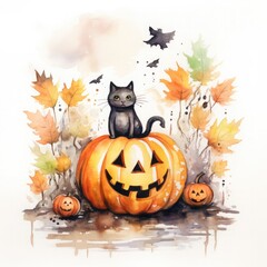 Fototapete - Spooky Watercolor Vector Elements for Halloween Realm of Eerie Charm with This Hauntingly Beautiful Illustration Set