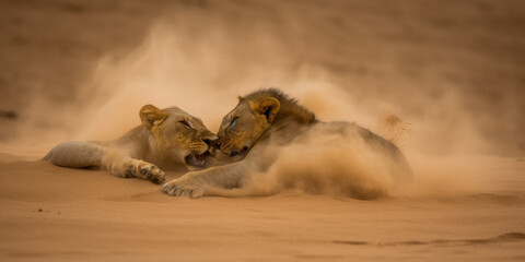 Sticker - A Lion hunting. Wildlife scene