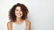 © PhotoHunter - Young attractive girl on white background, woman showing positive emotions, smile on face