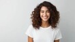 © PhotoHunter - Young attractive girl on white background, woman showing positive emotions, smile on face