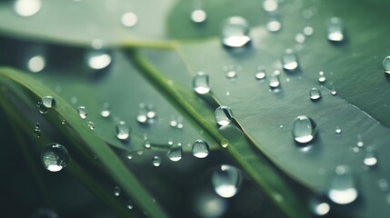 Wall Mural - a close up of water drops on a leaf