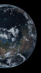 Wall Mural - Terran exoplanet for human life. Habitable planet isolated on a black space background. 3D animation concept with water and greenery, space exploration discovery of exoplanets and the search for life.