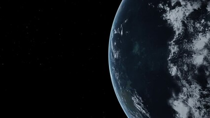 Wall Mural - Terran exoplanet for human life. Habitable planet isolated on a black space background. 3D animation concept with water and greenery, space exploration discovery of exoplanets and the search for life.