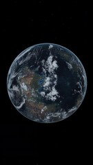 Wall Mural - Terran exoplanet for human life. Habitable planet isolated on a black space background. 3D animation concept with water and greenery, space exploration discovery of exoplanets and the search for life.