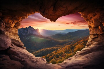 Wall Mural - Heart-shaped cave and beautiful nature view. Background with selective focus and copy space
