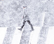 crossing the street on a snowy day