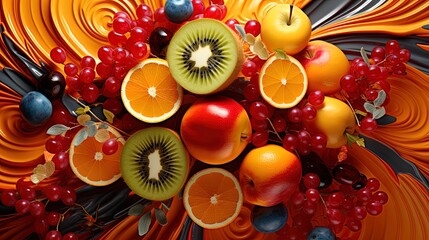 Wall Mural - Fruit mix in the form of an abstract ornament, creating a sense of playfulness and creativity