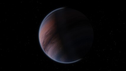 Wall Mural - Giant gas planet in deep dark outer space. Artistic concept 3D illustration of big Jupiter-like alien exoplanet. Space exploration and planetary science discovery of inhabitable extrasolar gas planet