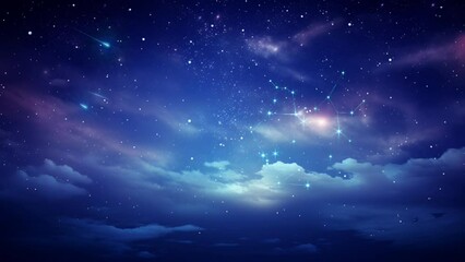 night sky with shooting stars animation. cartoon illustration style. seamless looping virtual 4k tim