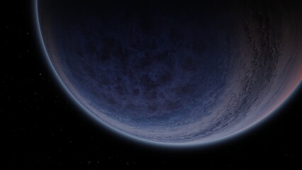 Wall Mural - Giant gas planet in deep dark outer space. Artistic concept 3D illustration of big Jupiter-like alien exoplanet. Space exploration and planetary science discovery of inhabitable extrasolar gas planet