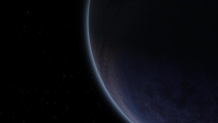 Wall Mural - Giant gas planet in deep dark outer space. 3D animation and artistic concept of big Jupiter-like alien exoplanet. Space exploration and planetary science discovery of inhabitable extrasolar gas planet