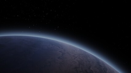 Wall Mural - Giant gas planet in deep dark outer space. Artistic concept 3D illustration of big Jupiter-like alien exoplanet. Space exploration and planetary science discovery of inhabitable extrasolar gas planet