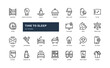© andinur - sleep related and activity everyday for bed time relax rest detailed outline line icon set