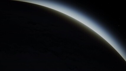 Wall Mural - Giant gas planet in deep dark outer space. 3D animation and artistic concept of big Jupiter-like alien exoplanet. Space exploration and planetary science discovery of inhabitable extrasolar gas planet