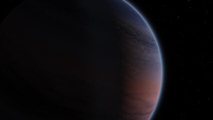 Wall Mural - Giant gas planet in deep dark outer space. Artistic concept 3D illustration of big Jupiter-like alien exoplanet. Space exploration and planetary science discovery of inhabitable extrasolar gas planet