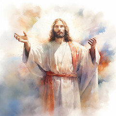 Wall Mural - A Watercolor Painting of Jesus Christ With His Hands Held Forth
