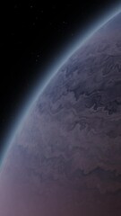 Wall Mural - Giant gas planet in deep dark outer space. 3D animation and artistic concept of big Jupiter-like alien exoplanet. Space exploration and planetary science discovery of inhabitable extrasolar gas planet