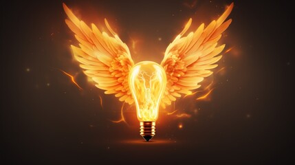 Wall Mural - A glowing light bulb with wings on it, AI