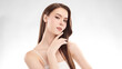 © kitthanes  - Beautiful young woman with clean fresh skin on white background, Face care, Facial treatment, Cosmetology, beauty and spa, women portrait.