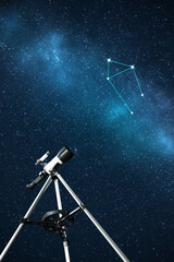 Wall Mural - Libra constellation in starry sky at night. Stargazing with telescope, low angle view
