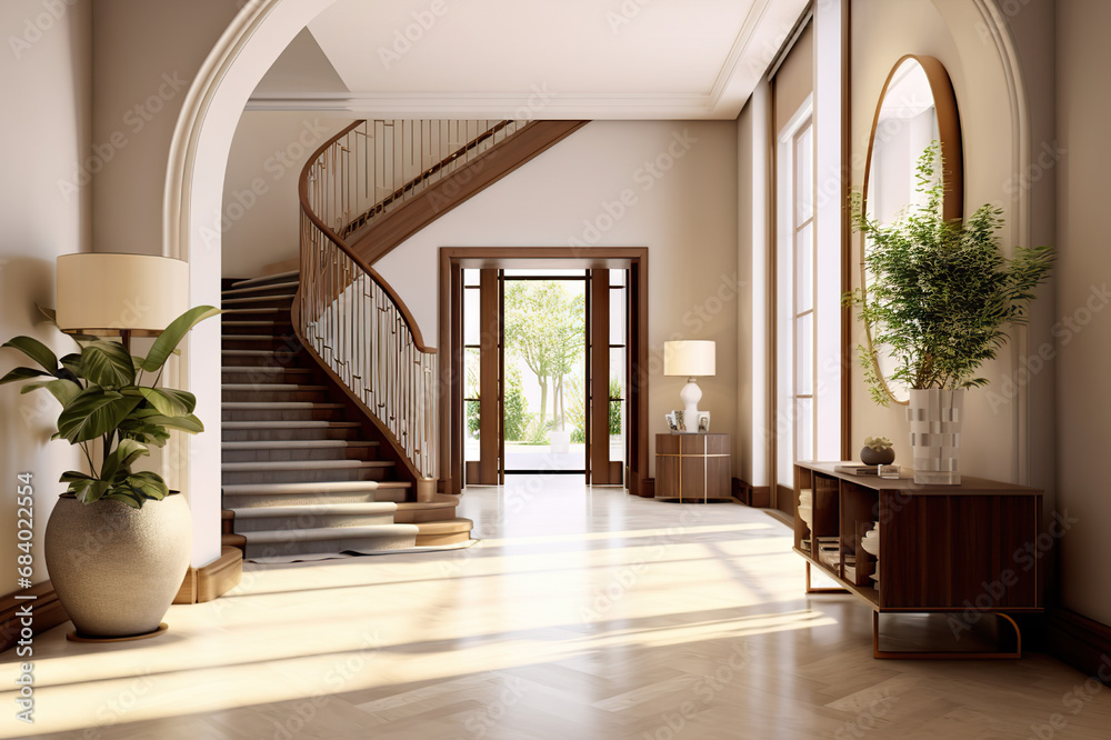 Elegant Welcome Modern Entrance Hall with Staircase in a Villa's ...