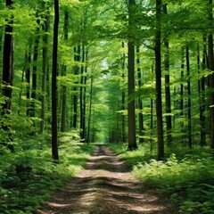  a dirt road through a forest