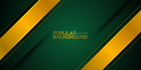 Abstract dark green gradient background with shadow and gold lines. Abstract simple background for banner, brochure, presentation design, and business card. Eps10 vector