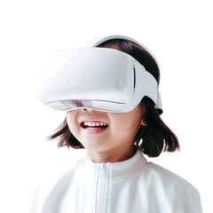 Wall Mural - Kid wear headset to experience virtual reality transparent background